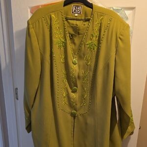 KB Embroidered Olive Green Skirt  Suit Set